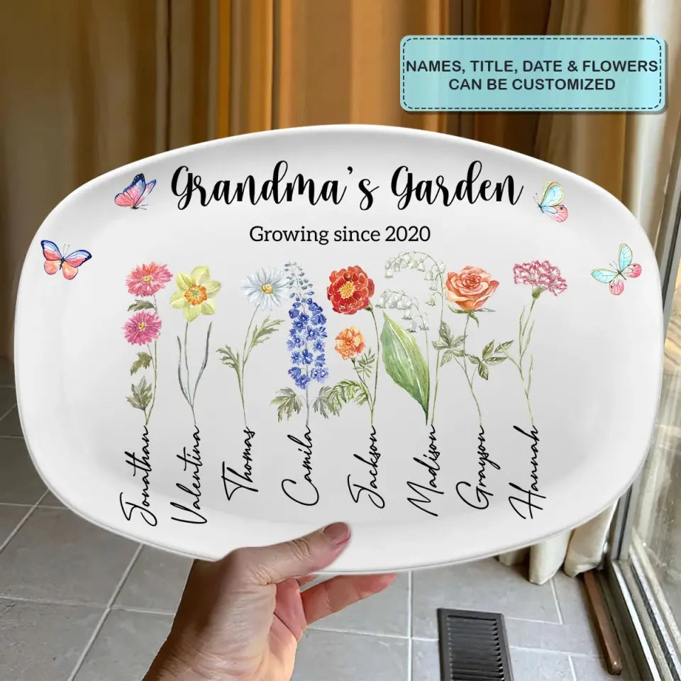 Grandma's Garden - Personalized Custom Platter - Gift For Mom, Grandma, Family Members