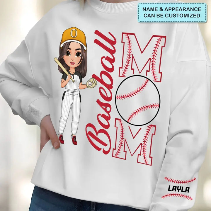Baseball Mom - Personalized Custom Sweatshirt With Sleeves Imprint - Mother's Day, Gift For Mom