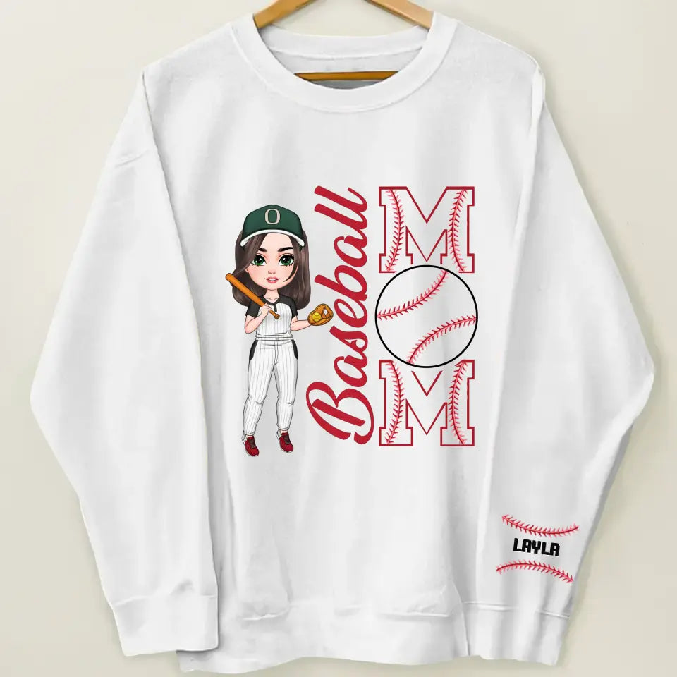 Baseball Mom - Personalized Custom Sweatshirt With Sleeves Imprint - Mother's Day, Gift For Mom