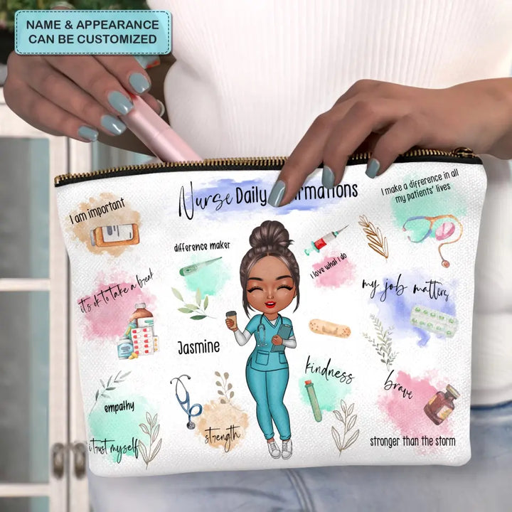 Nurse Daily Affirmation - Personalized Custom Canvas Makeup Bag - Nurse's Day, Appreciation Gift For Nurse