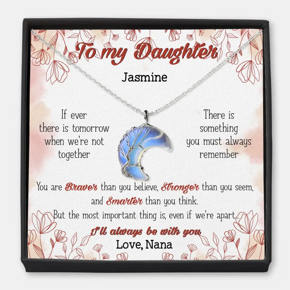 To My Granddaughter - Personalized Custom Moon Charm Message Card Necklace - Grandma's Gift