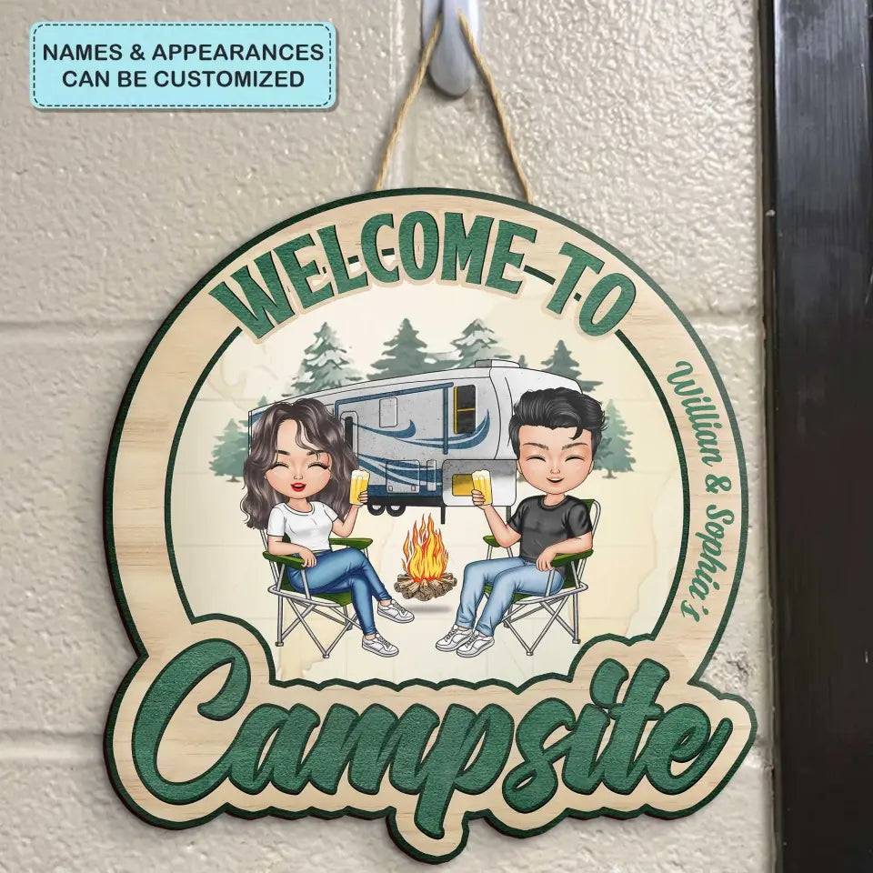 Welcome To Our Campsite - Personalized Custom Door Sign - Gift For Camping Lover, Camper, Couple