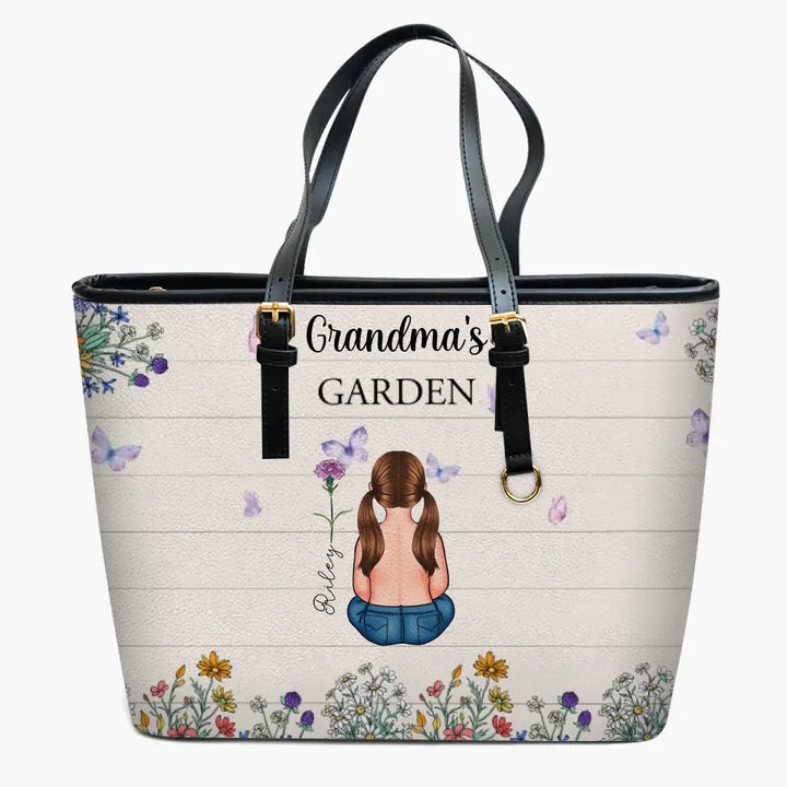 Grandma's Garden - Personalized Leather Bucket Bag - Gift For Grandma, Mom