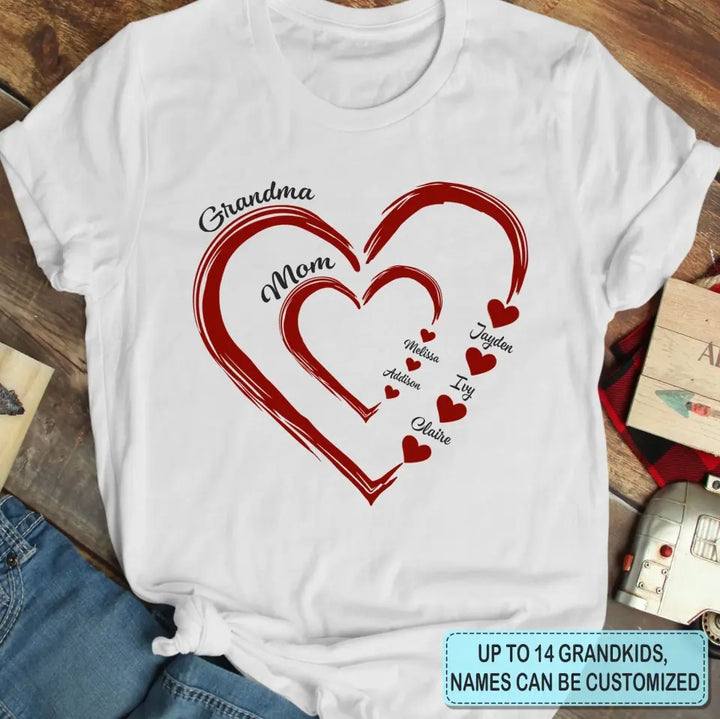 Mom Grandma Heart - Personalized Custom T-shirt - Mother's Day, Gift For Mom, Grandma
