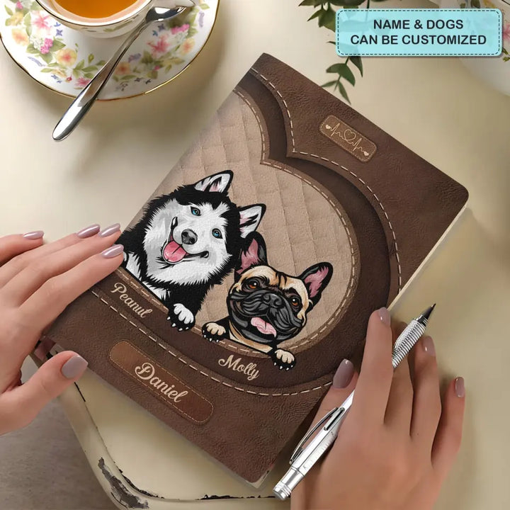 Dog Mom Puppy Pet - Personalized Custom Leather Notebook - Gift For Pet Lover, Pet Owner, Cat Lover, Cat Owner