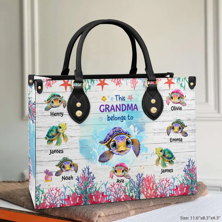 Love Being Grandma Turtle - Personalized Custom Leather Bag - Mother's Day Gift For Grandma