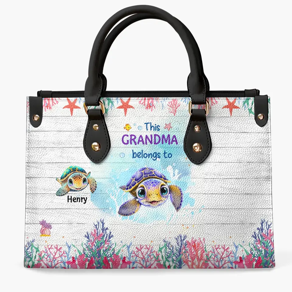 Love Being Grandma Turtle - Personalized Custom Leather Bag - Mother's Day Gift For Grandma