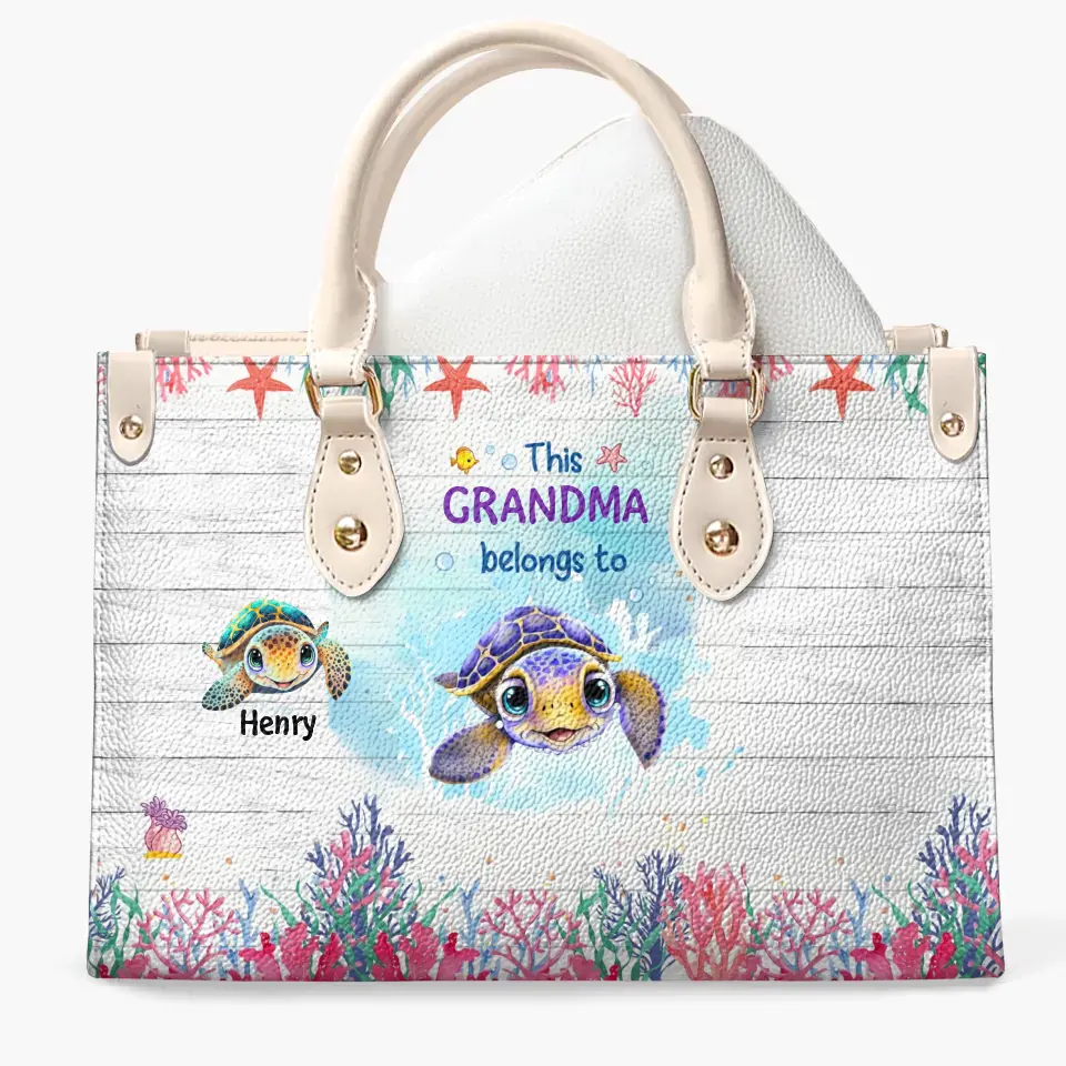 Love Being Grandma Turtle - Personalized Custom Leather Bag - Mother's Day Gift For Grandma