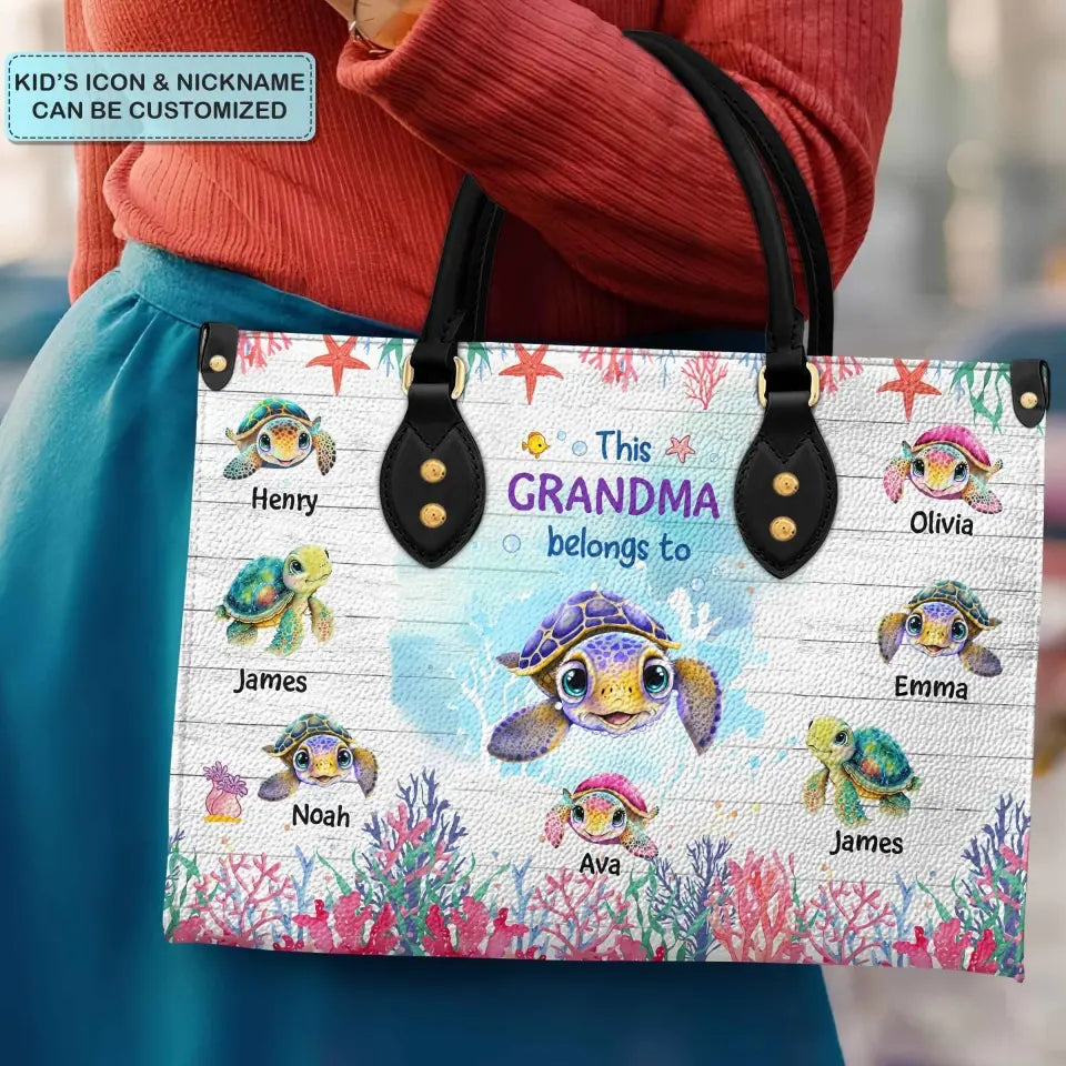 Love Being Grandma Turtle - Personalized Custom Leather Bag - Mother's Day Gift For Grandma