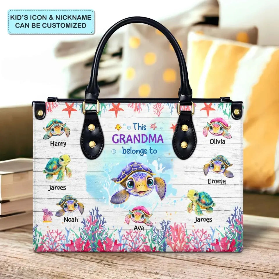 Love Being Grandma Turtle - Personalized Custom Leather Bag - Mother's Day Gift For Grandma