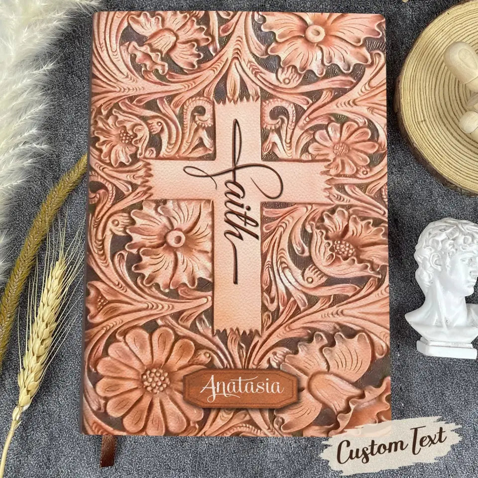 Faith Love Hope - Personalized Custom Leather Journal - Christian Gift