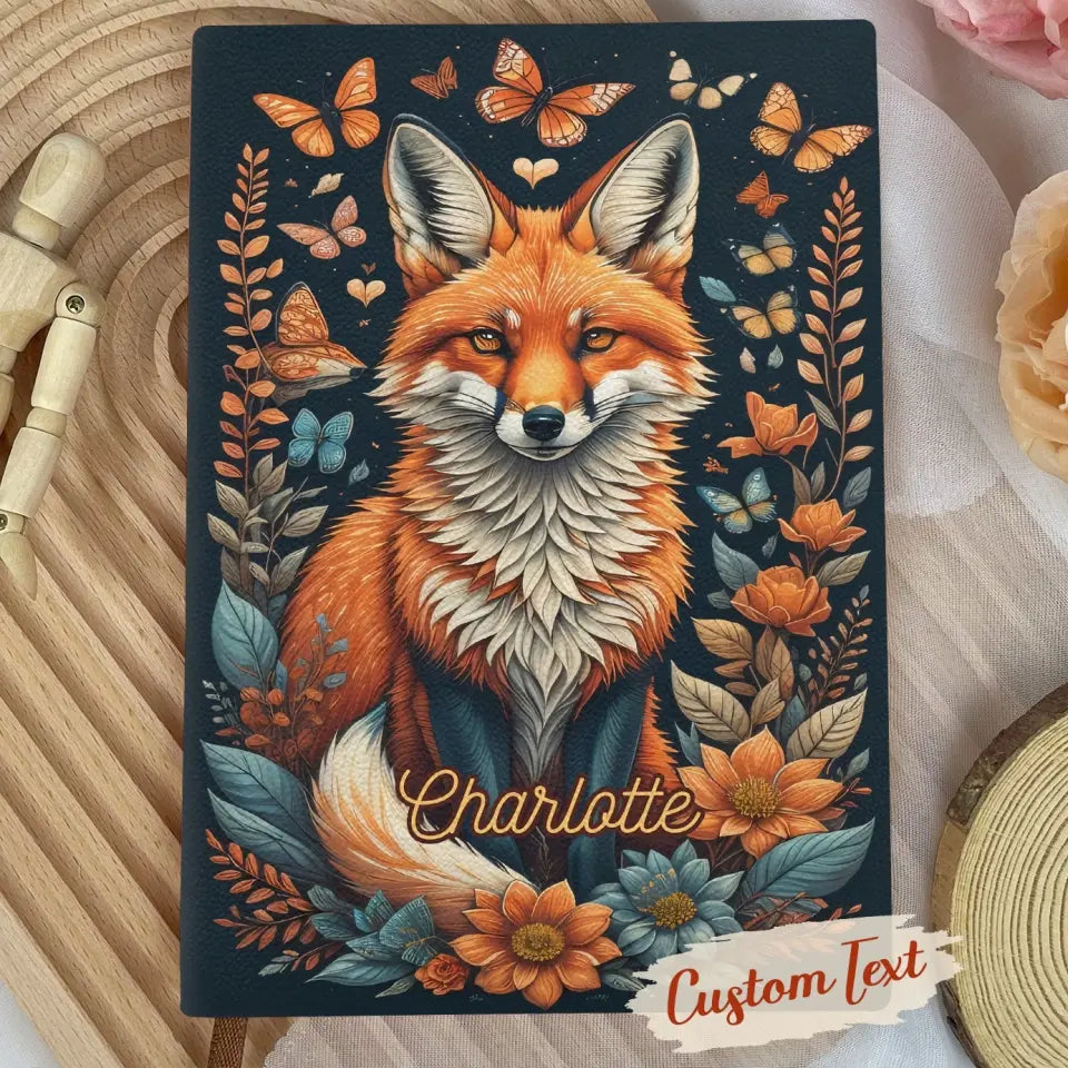 Wild Fox - Personalized Custom Leather Journal - Gift For Fox Lover