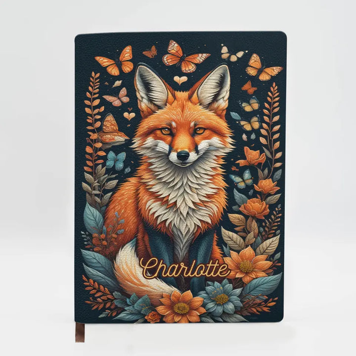 Wild Fox - Personalized Custom Leather Journal - Gift For Fox Lover