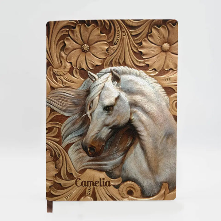 White Horse - Personalized Custom Leather Journal - Gift For Horse Lovers