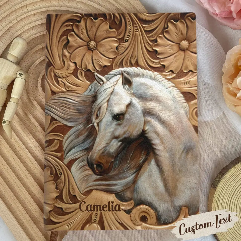 White Horse - Personalized Custom Leather Journal - Gift For Horse Lovers