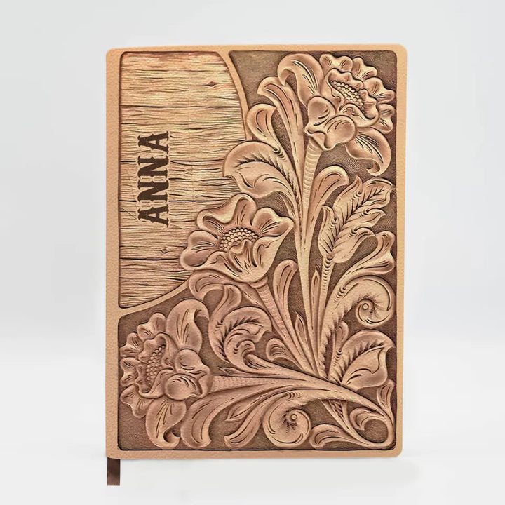 Flower - Personalized Custom Leather Journal - Gift For Family Members