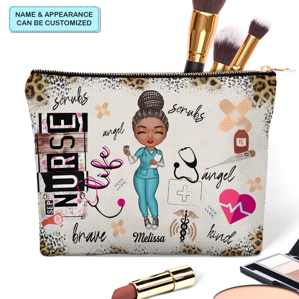 Nurse Life Scrubs - Personalized Custom Canvas Makeup Bag - Nurse's Day, Appreciation Gift For Nurse