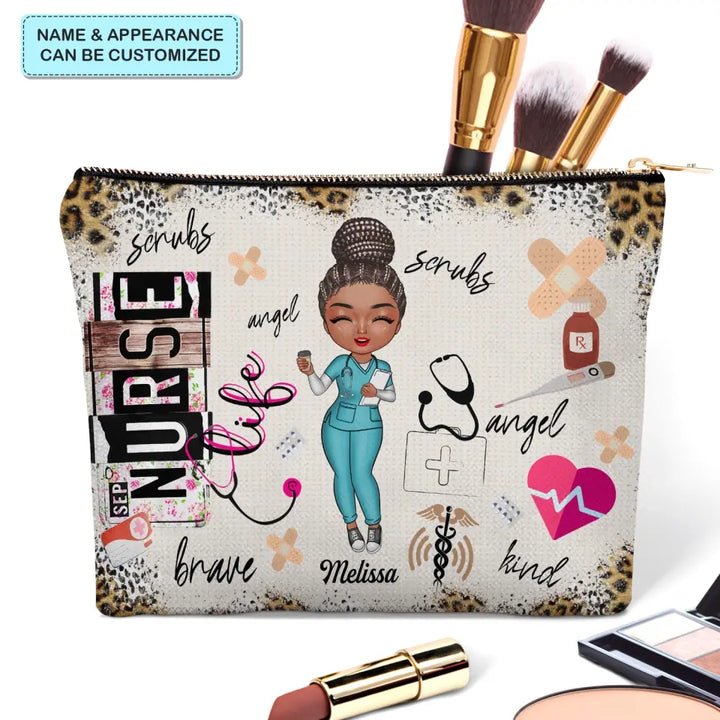 Nurse Life Scrubs - Personalized Custom Canvas Makeup Bag - Nurse's Day, Appreciation Gift For Nurse