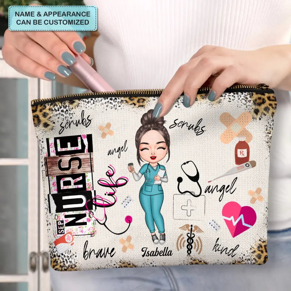 Nurse Life Scrubs - Personalized Custom Canvas Makeup Bag - Nurse's Day, Appreciation Gift For Nurse