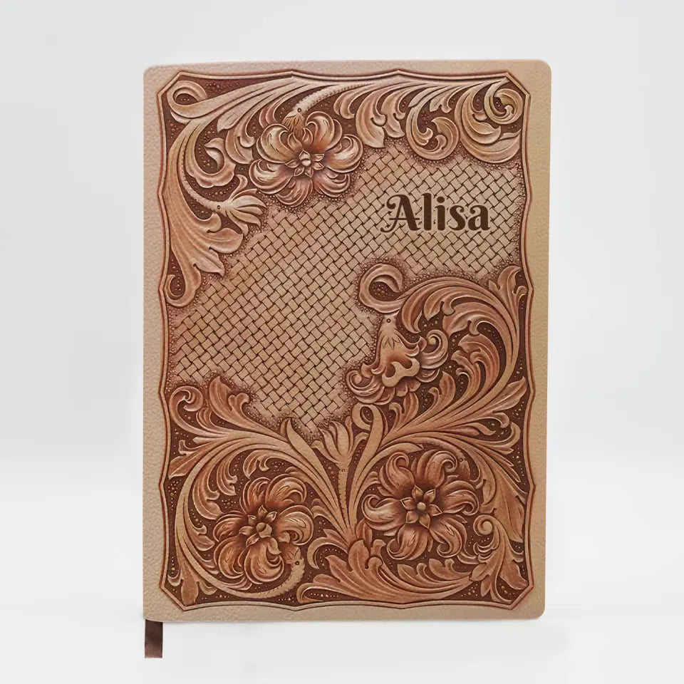 Vintage Flower - Personalized Custom Leather Journal - Gift Family, Family Members