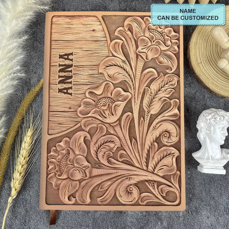 Flower - Personalized Custom Leather Journal - Gift For Family Members