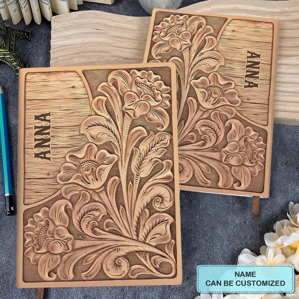 Flower - Personalized Custom Leather Journal - Gift For Family Members