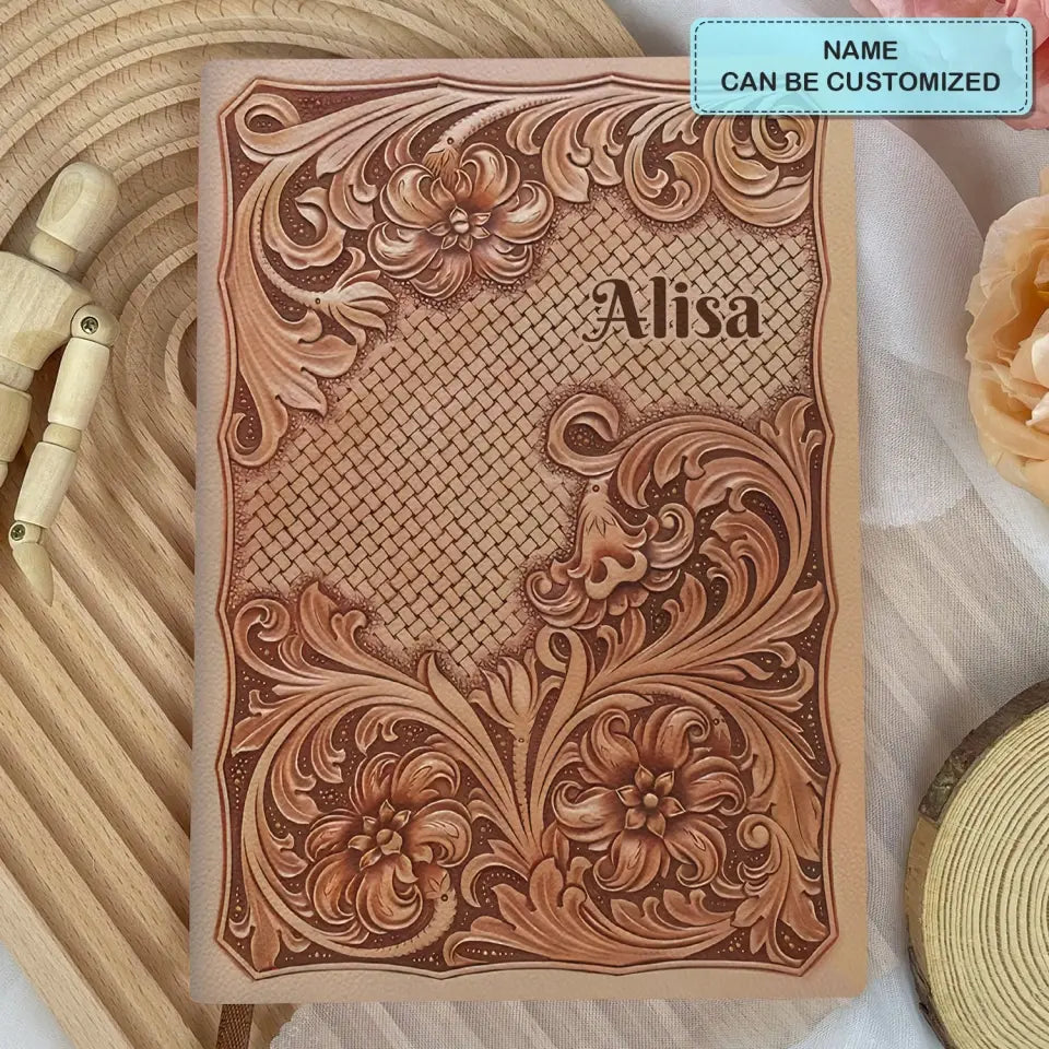 Vintage Flower - Personalized Custom Leather Journal - Gift Family, Family Members