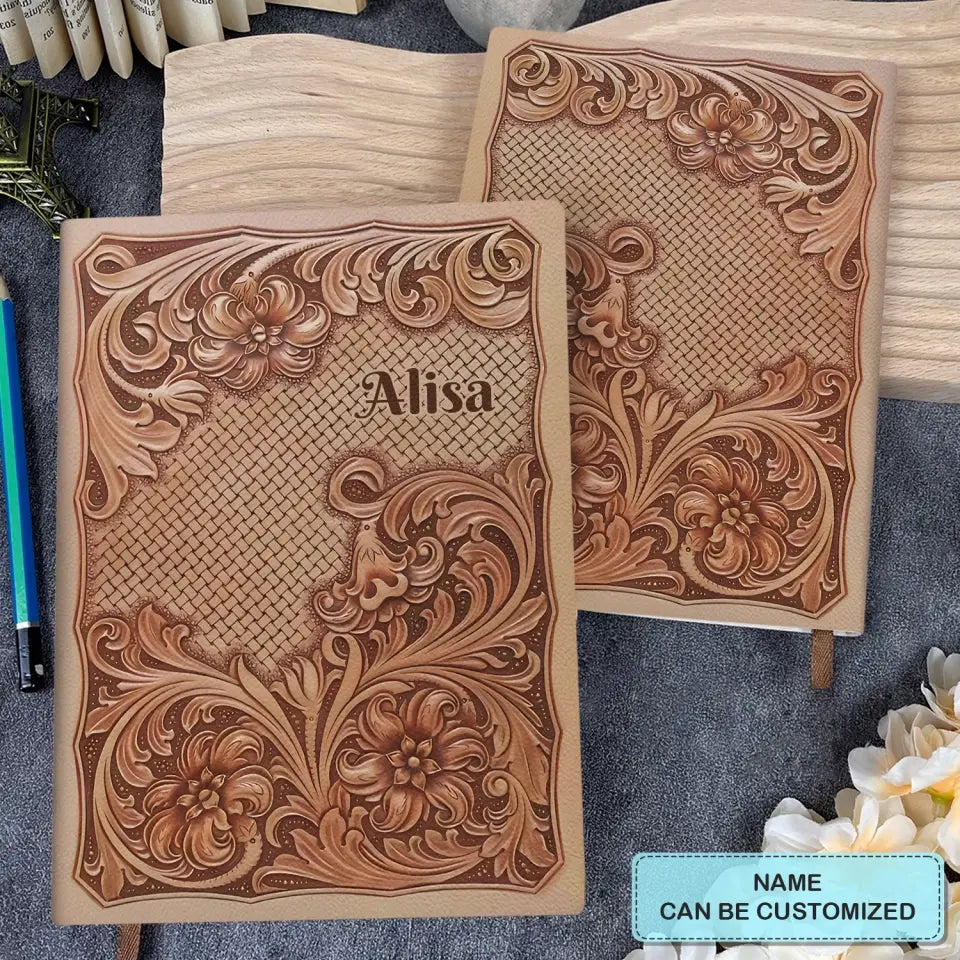 Vintage Flower - Personalized Custom Leather Journal - Gift Family, Family Members