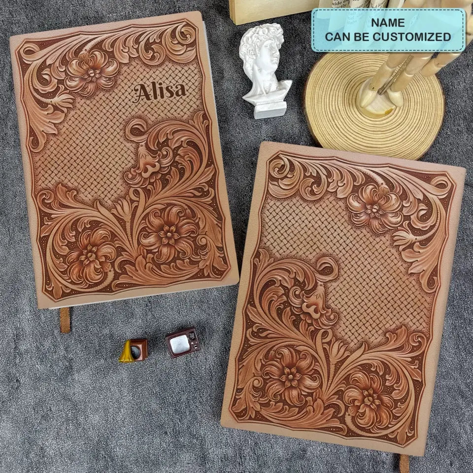 Vintage Flower - Personalized Custom Leather Journal - Gift Family, Family Members