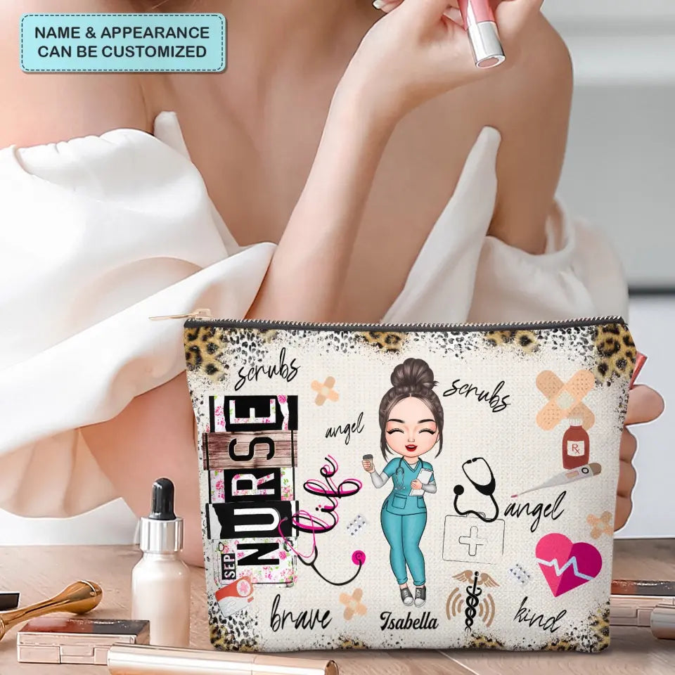 Nurse Life Scrubs - Personalized Custom Canvas Makeup Bag - Nurse's Day, Appreciation Gift For Nurse