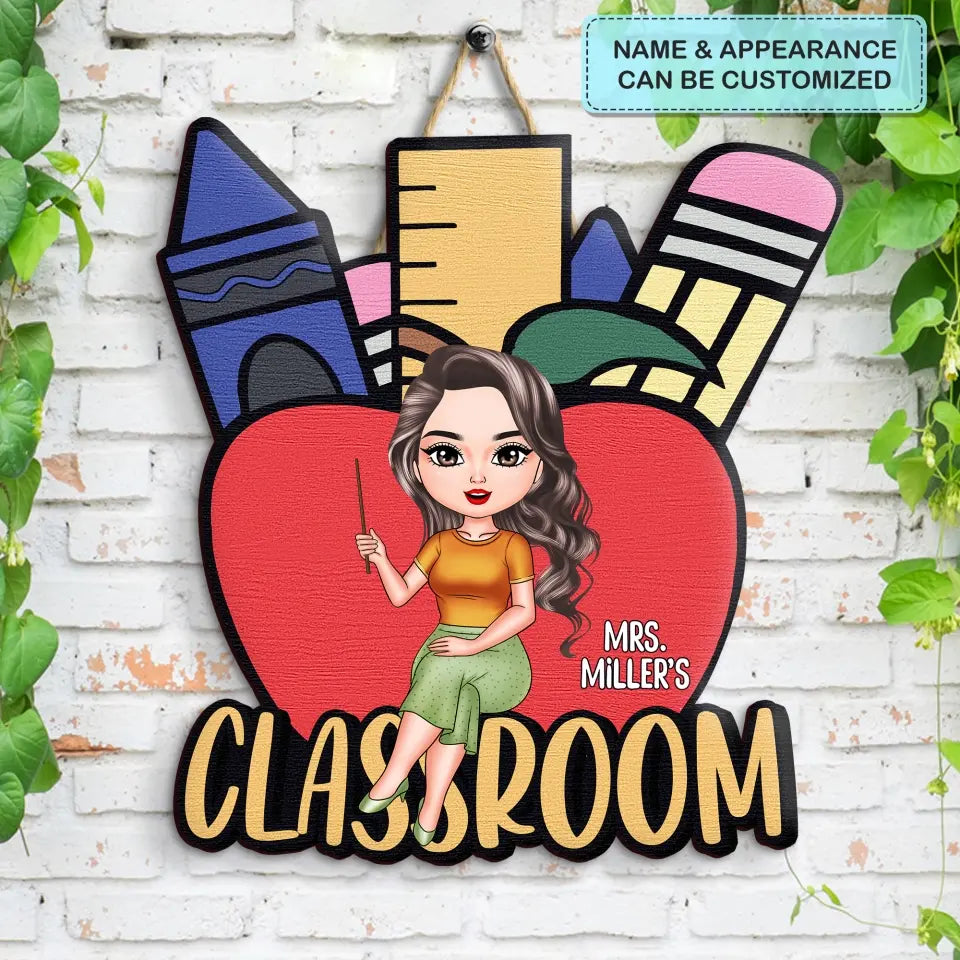 Red Apple Teacher Classroom - Personalized Custom Door Sign - Teacher's Day, Appreciation Gift For Teacher