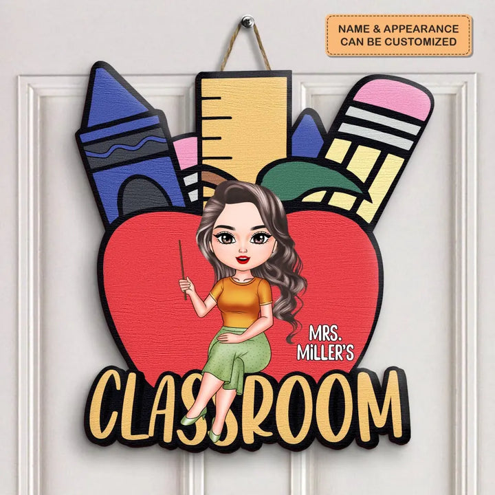 Red Apple Teacher Classroom - Personalized Custom Door Sign - Teacher's Day, Appreciation Gift For Teacher