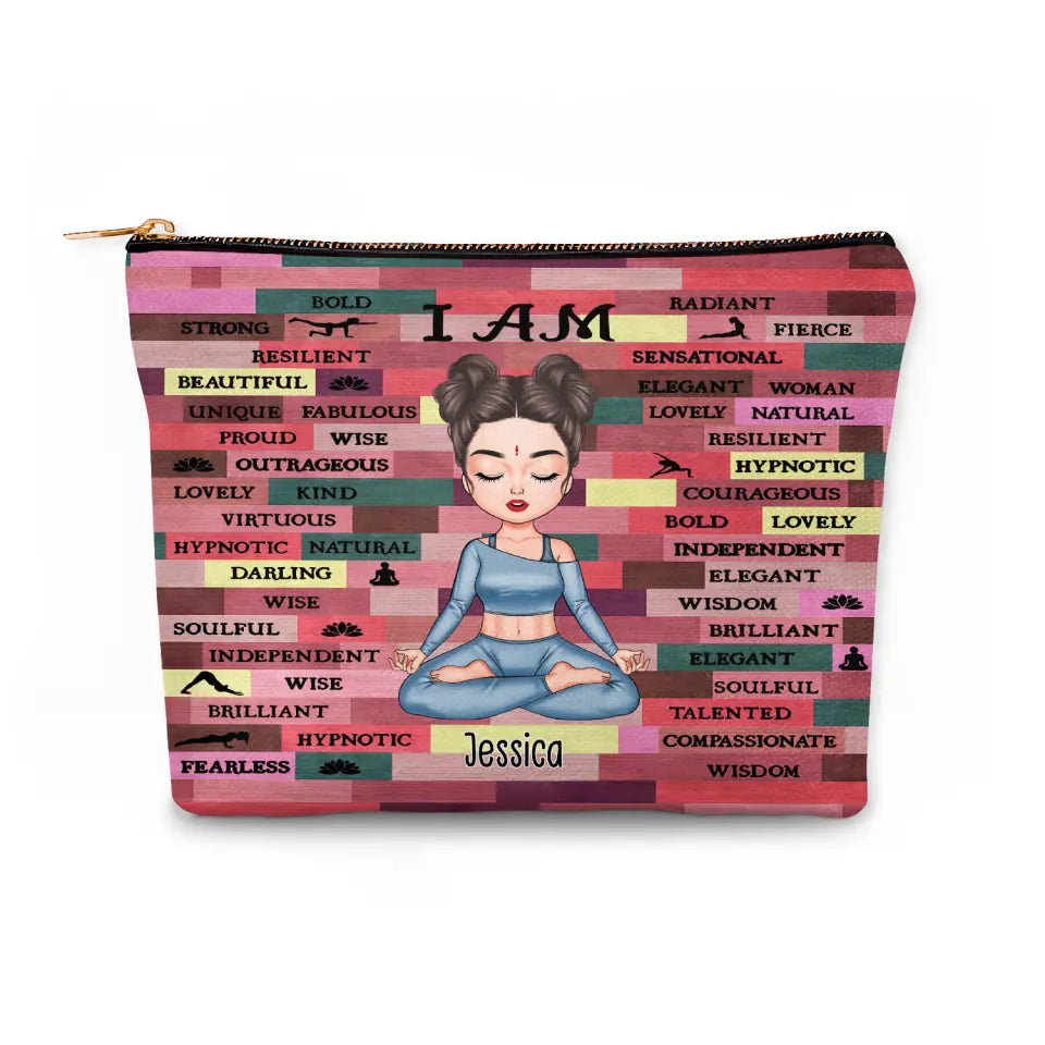 Yoga Girl I Am Bold - Personalized Custom Canvas Makeup Bag - Gift For Yoga Lovers