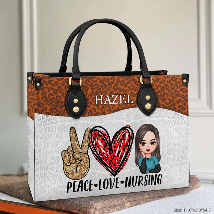 Peace Love Nursing - Personalized Custom Leather Bag - Nurse's Day, Appreciation Gift For Nurse