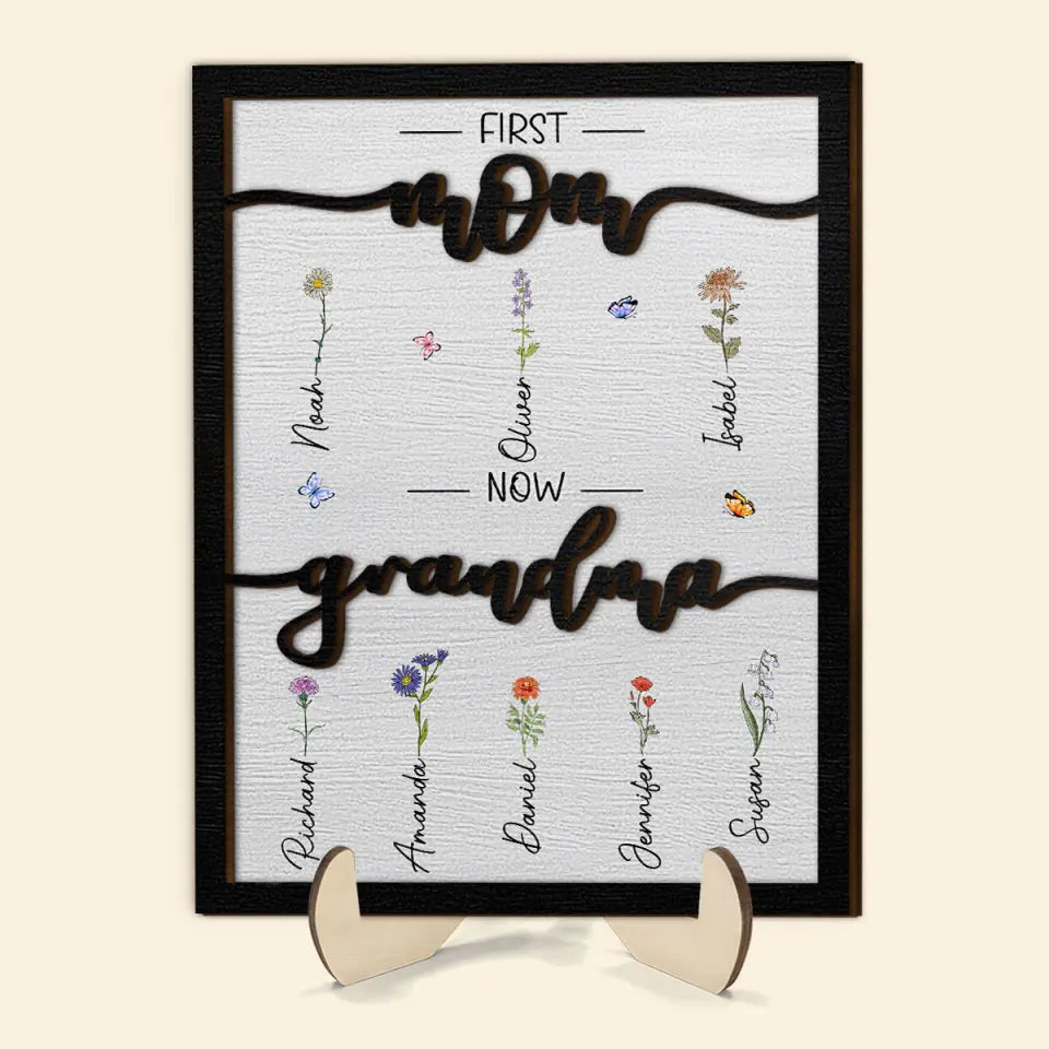First Mom Now Grandma - Personalized Custom 2-Layer Wooden Plaque - Gift For Grandma