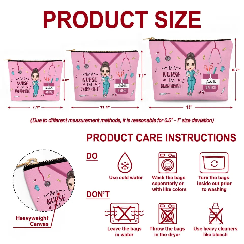 Nurse Is Unbreakable - Personalized Custom Canvas Makeup Bag - Nurse's Day, Appreciation Gift For Nurse