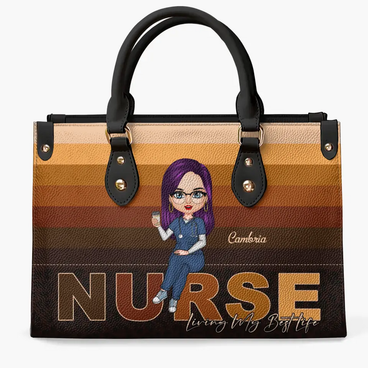 Living My Best Life - Personalized Custom Leather Bag - Nurse's Day, Appreciation Gift For Nurse