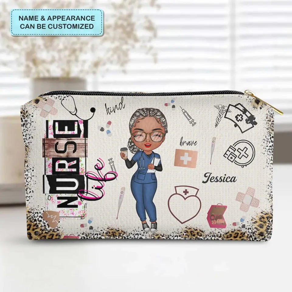 Nurse Life - Personalized Custom Leather Makeup Bag - Nurse's Day, Appreciation Gift For Nurse