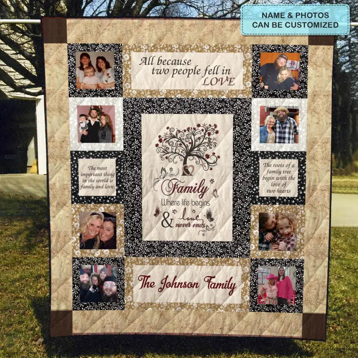 All Because Two People Falling Love - Personalized Custom Quilted Blanket - Gift For Family Members