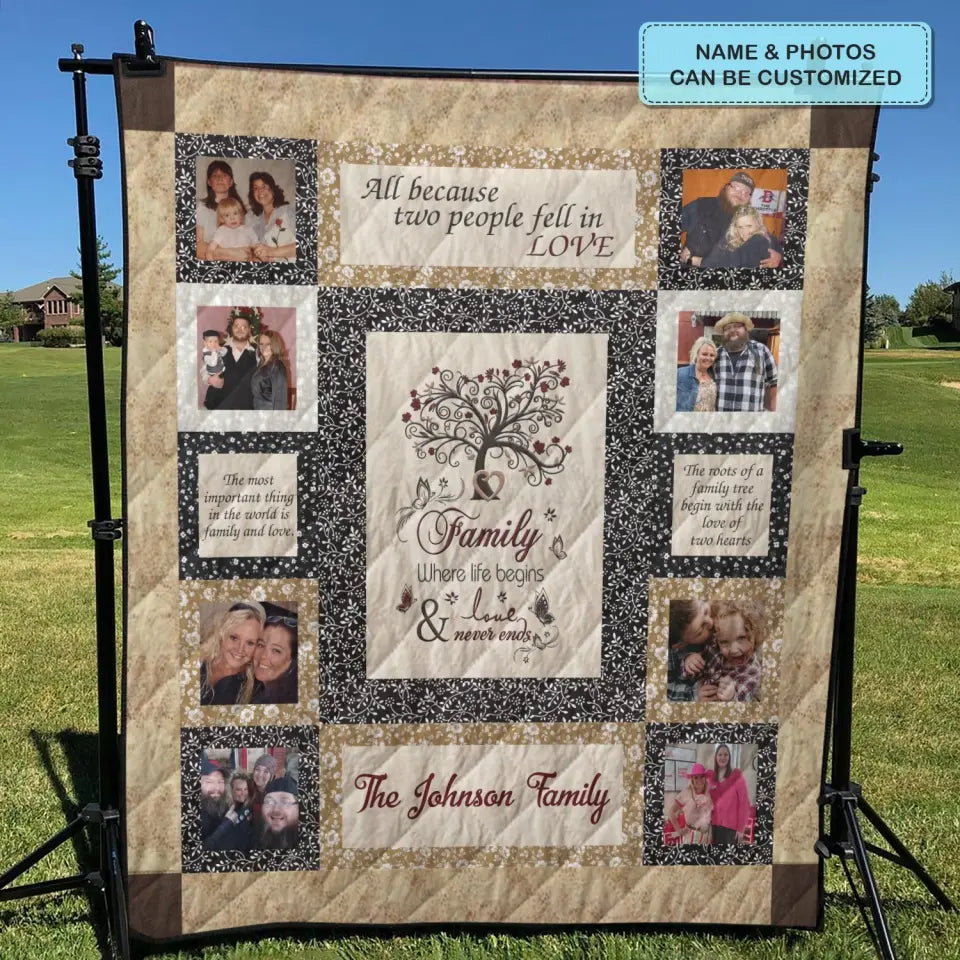 All Because Two People Falling Love - Personalized Custom Quilted Blanket - Gift For Family Members