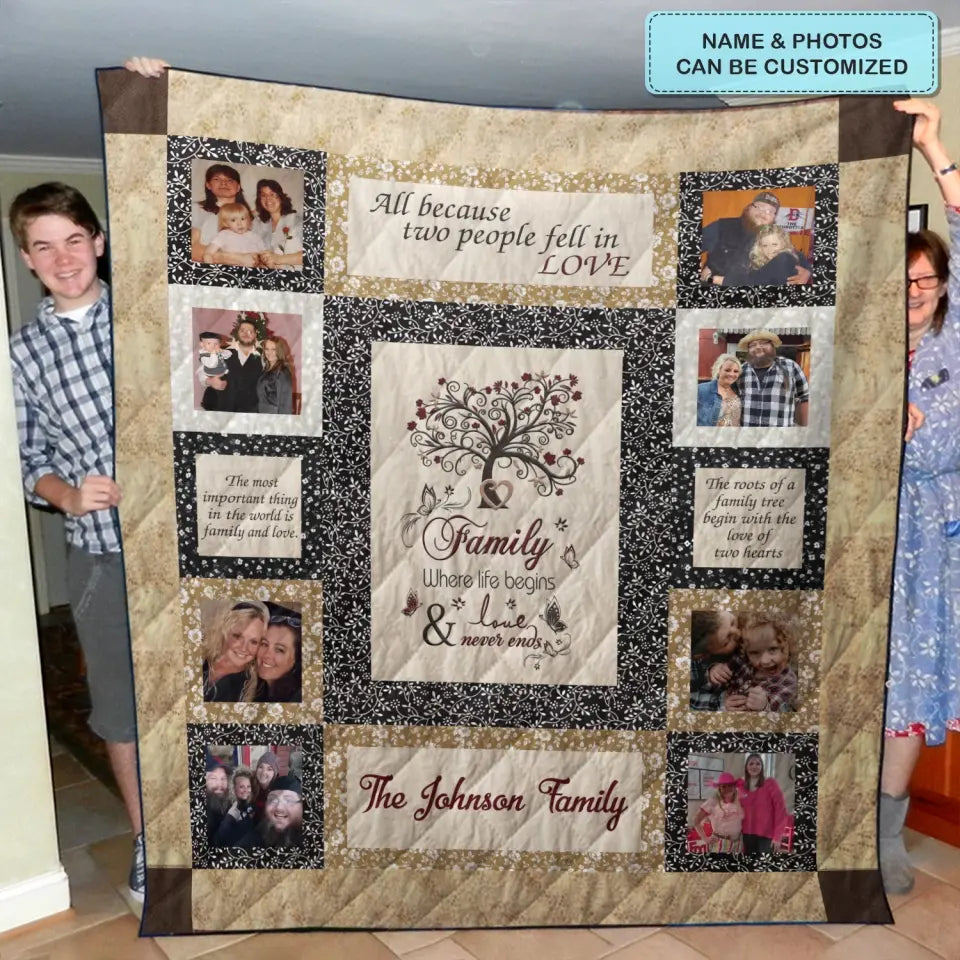 All Because Two People Falling Love - Personalized Custom Quilted Blanket - Gift For Family Members