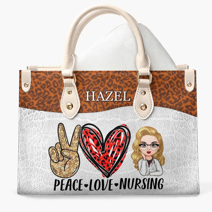 Peace Love Nursing - Personalized Custom Leather Bag - Nurse's Day, Appreciation Gift For Nurse