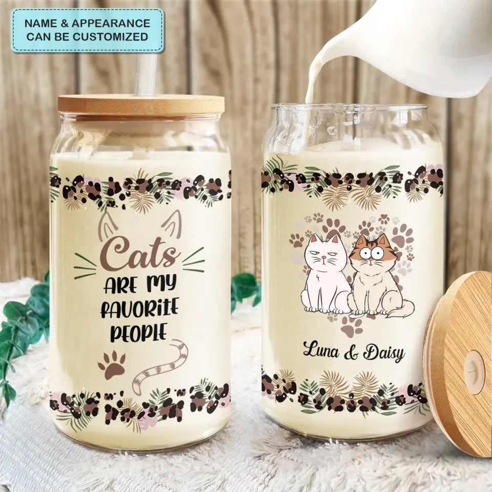 Cats Are My Favorite People - Personalized Custom Glass Can - Gift For Cat Owner, Cat Lover