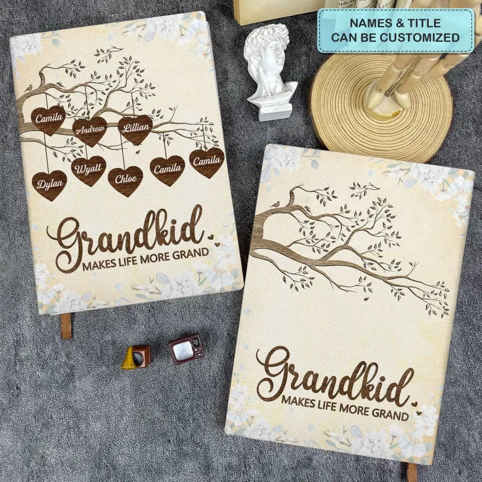 Grandkids Make Life More Grand - Personalized Custom Leather Journal - Mother's Day Gift For Grandma