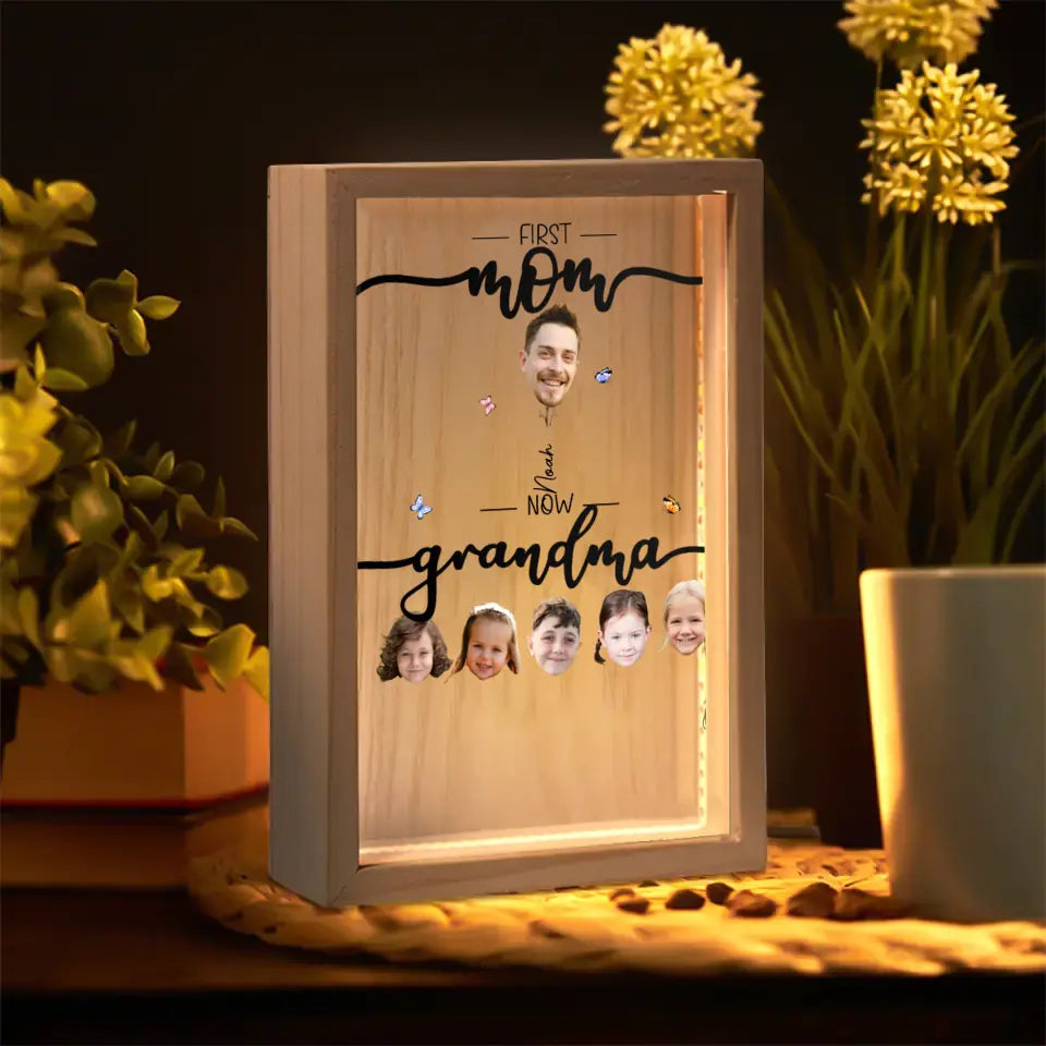 First Mom Now Grandma - Personalized Custom Photo Frame Box - Mother's Day Gift For Grandma, Family Members