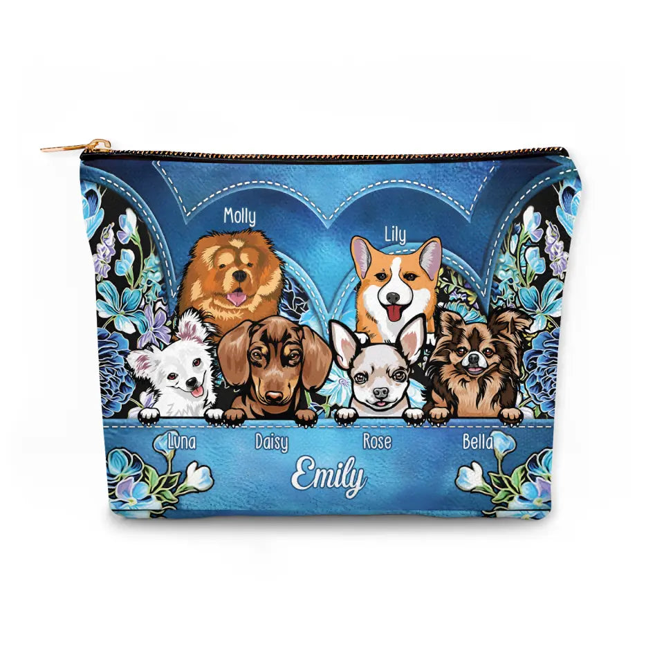 Flower Pattern Pet  - Personalized Custom Canvas Makeup Bag - Gift For Dog Owner, Dog Lover