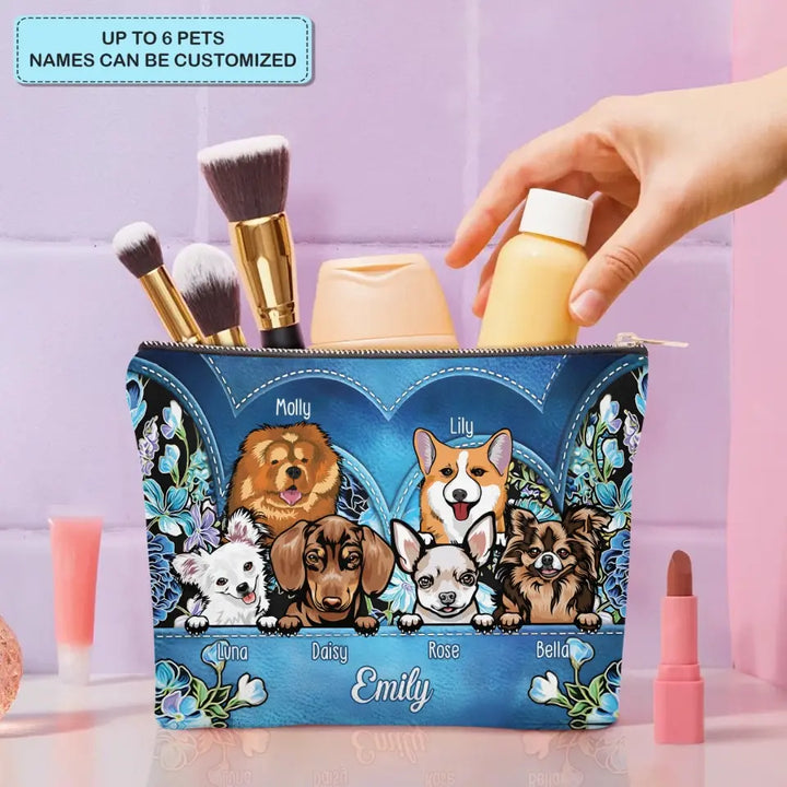 Flower Pattern Pet  - Personalized Custom Canvas Makeup Bag - Gift For Dog Owner, Dog Lover