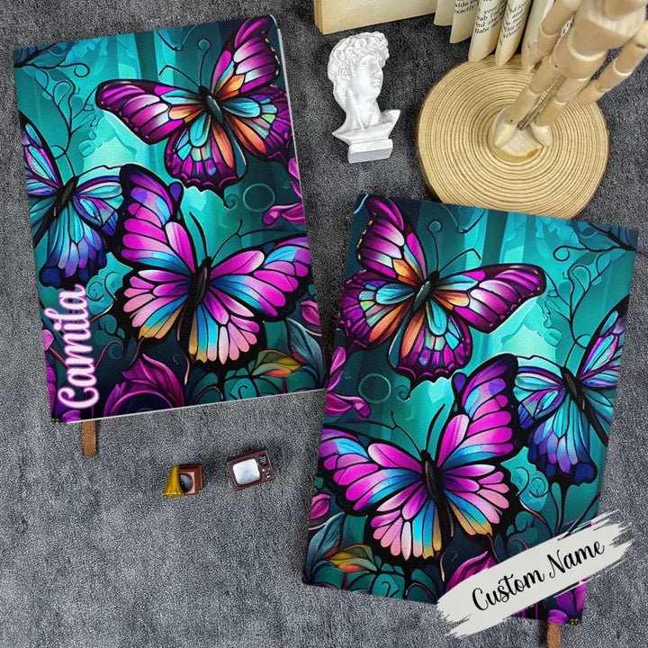 Butterfly - Personalized Custom Leather Journal - Gift For Family Members