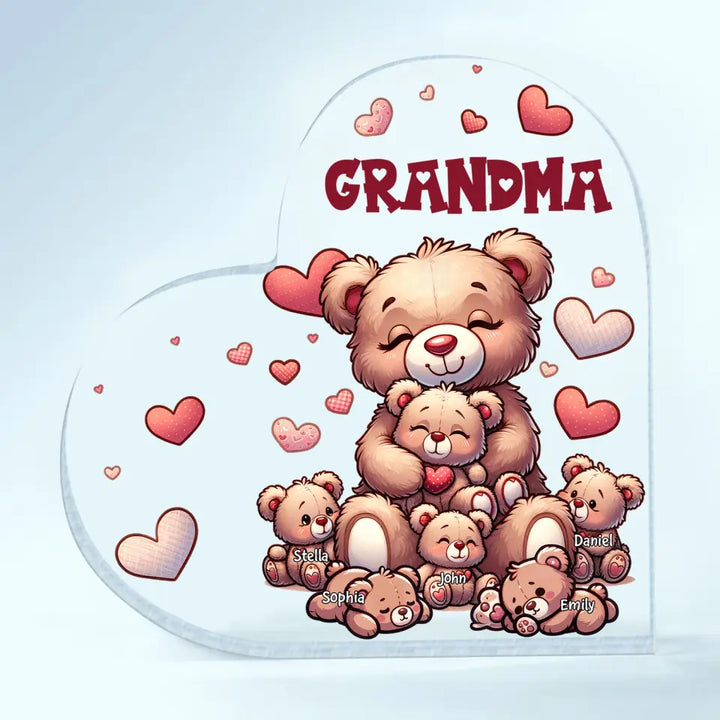 Nana's Bear - Personalized Custom Heart-shaped Acrylic Plaque -  Mother's Day Gift For Grandma