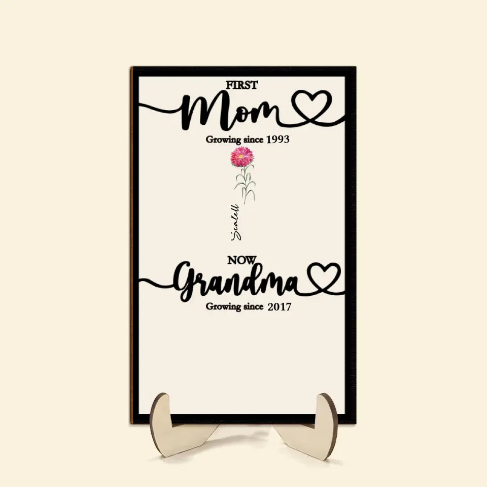 First Mom Now Grandma - Personalized Custom 2-Layer Wooden Plaque - Mother's Day Gift For Grandma, Family Members